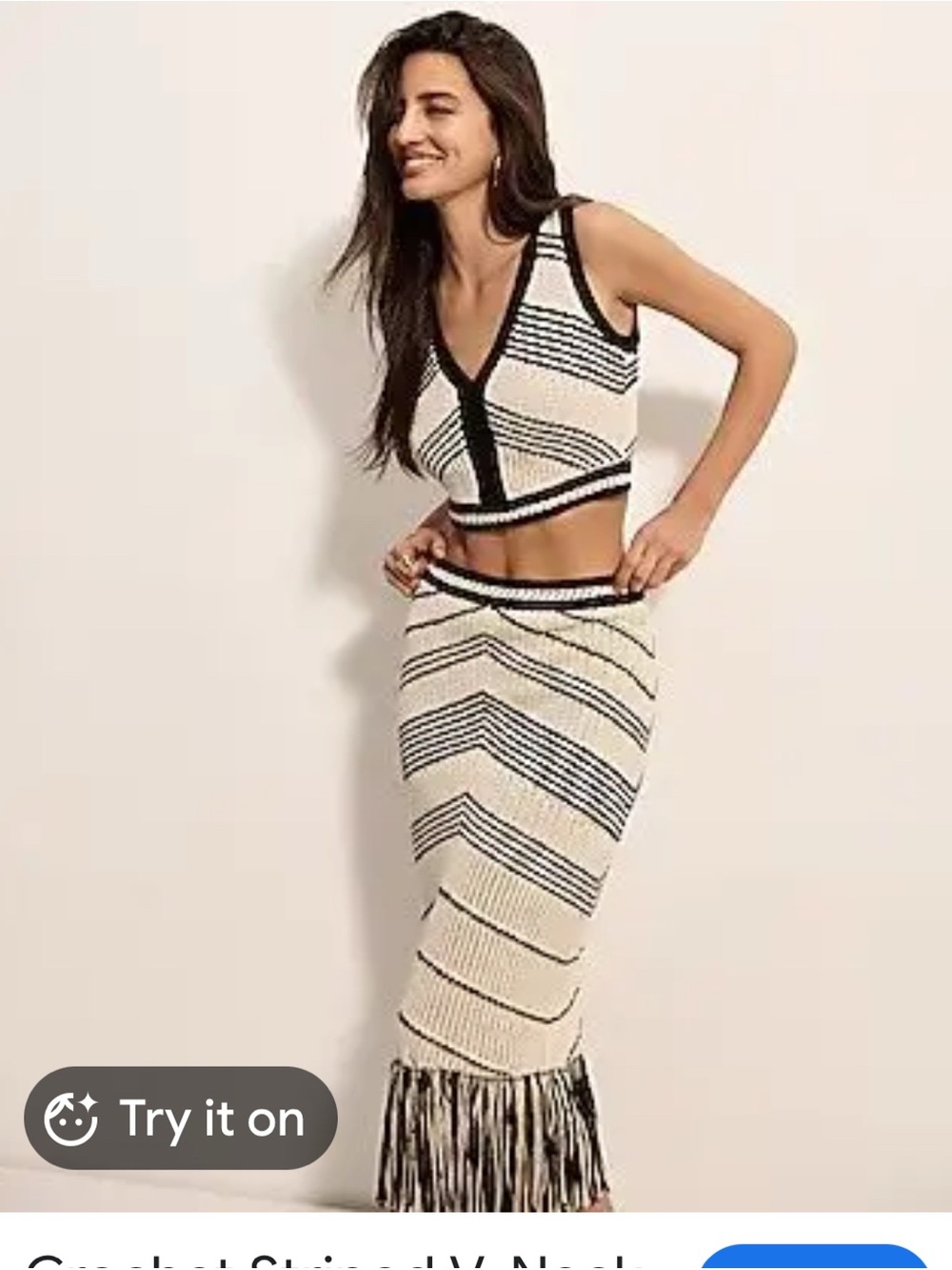 Express Striped Knit Fringe Pencil Skirt - Cream & Black size Large
